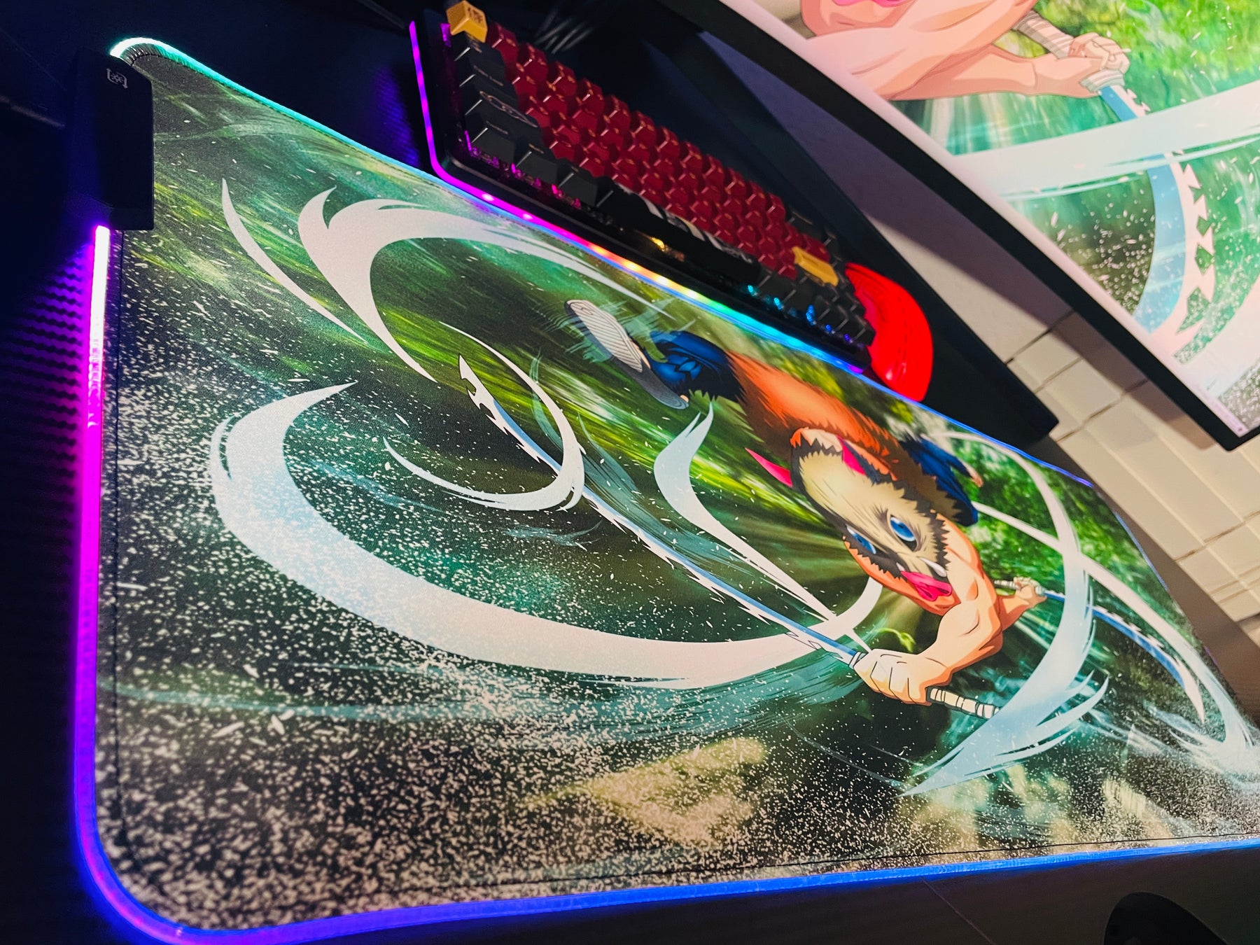 Inosuke Keyboard Mat Inosuke Demon Slayer RGB Anime Mouse Pad - Vibrant LED Gaming Mat ...